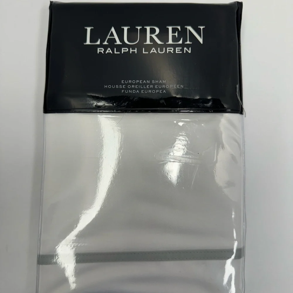New Ralph Lauren Spencer Border European Sham WHITE SAGE 26x26 100% Cotton